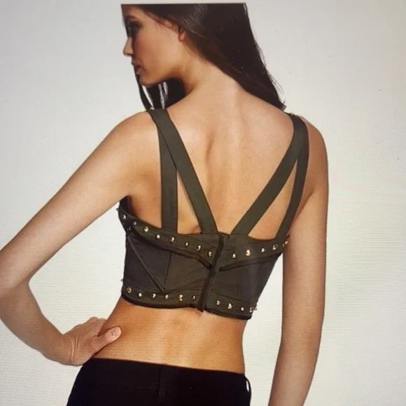 - Guess Marciano Olive Green Studded Crop Corset Bustier 4 - Picture 2 of 9